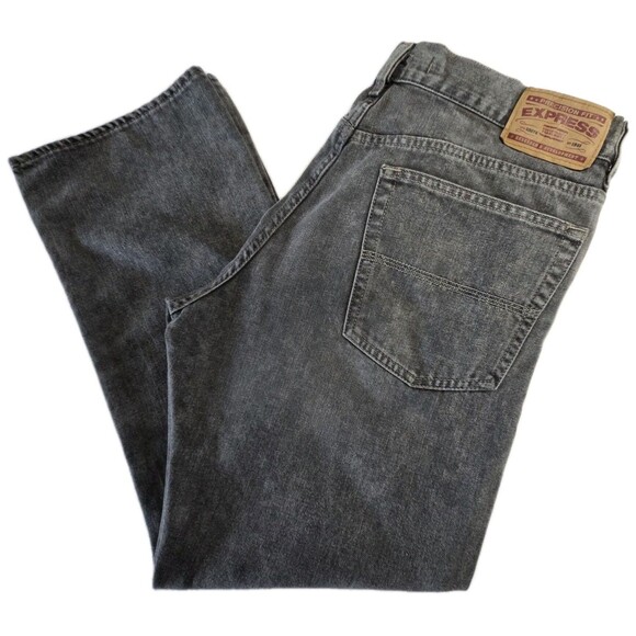 Express Mens Button Fly Denim Jeans Bootcut Washed Black Medium Rise Sz 36Wx30L - Picture 5 of 13